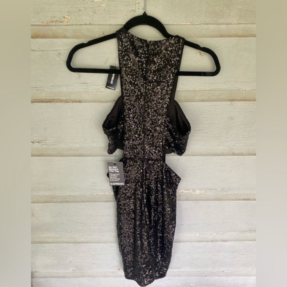 Express Black Sequin side cut out Women's Dress Sz0 BNWT - Picture 5 of 6